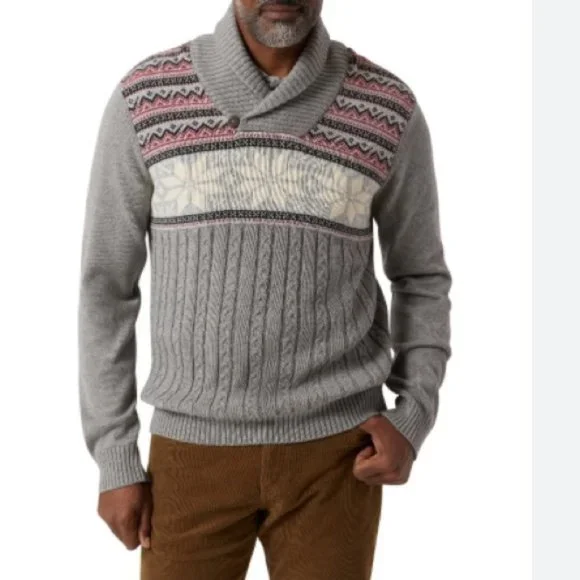 Chaps Sweaters Chaps Mens Shawl Collar Fair Isle Sweater Grey Xl Poshmark